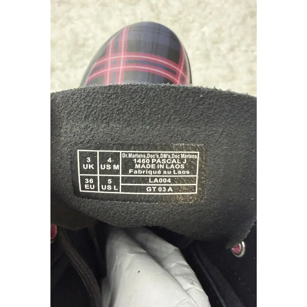 Dr. Martens 1460 Pascal J Kids Boots Athena Pop Plaid Print Black Multi Size 4 5
